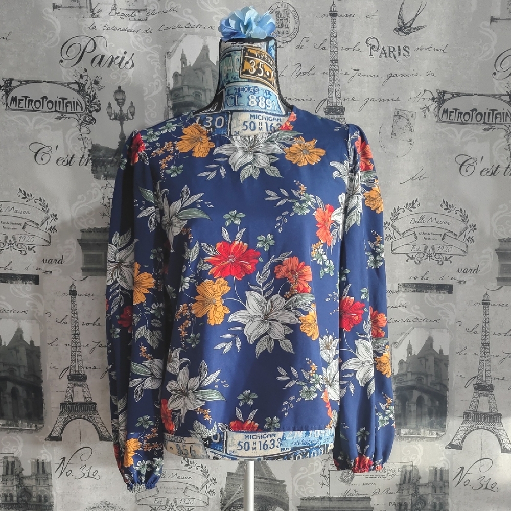 SHEIN Floral Blouse - Navy and Red